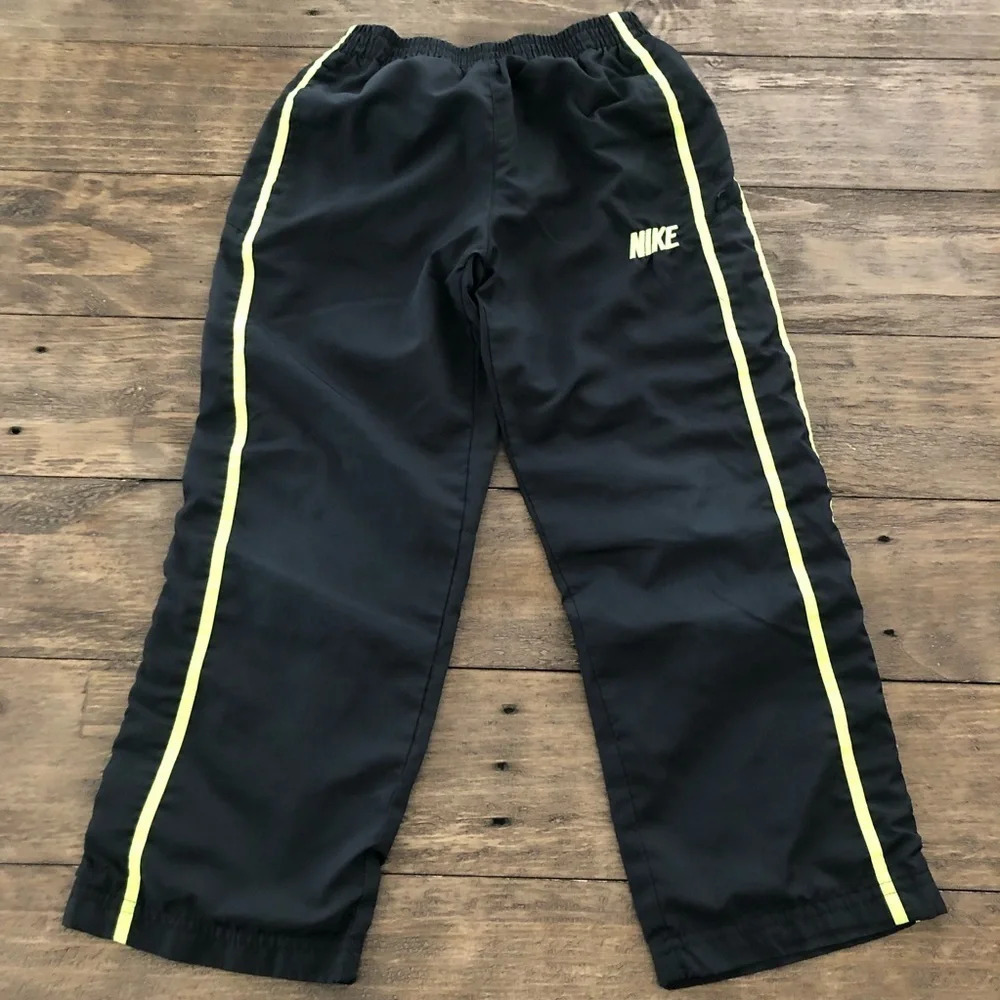 Nike Boys Size 5 Black Lined Straight Leg Track Pants Athletic Neon Striped Play